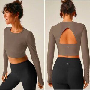 NWT Beyond Yoga |  PowerBeyond Lite Cardio Cropped Pullover Taupe Brown | Large